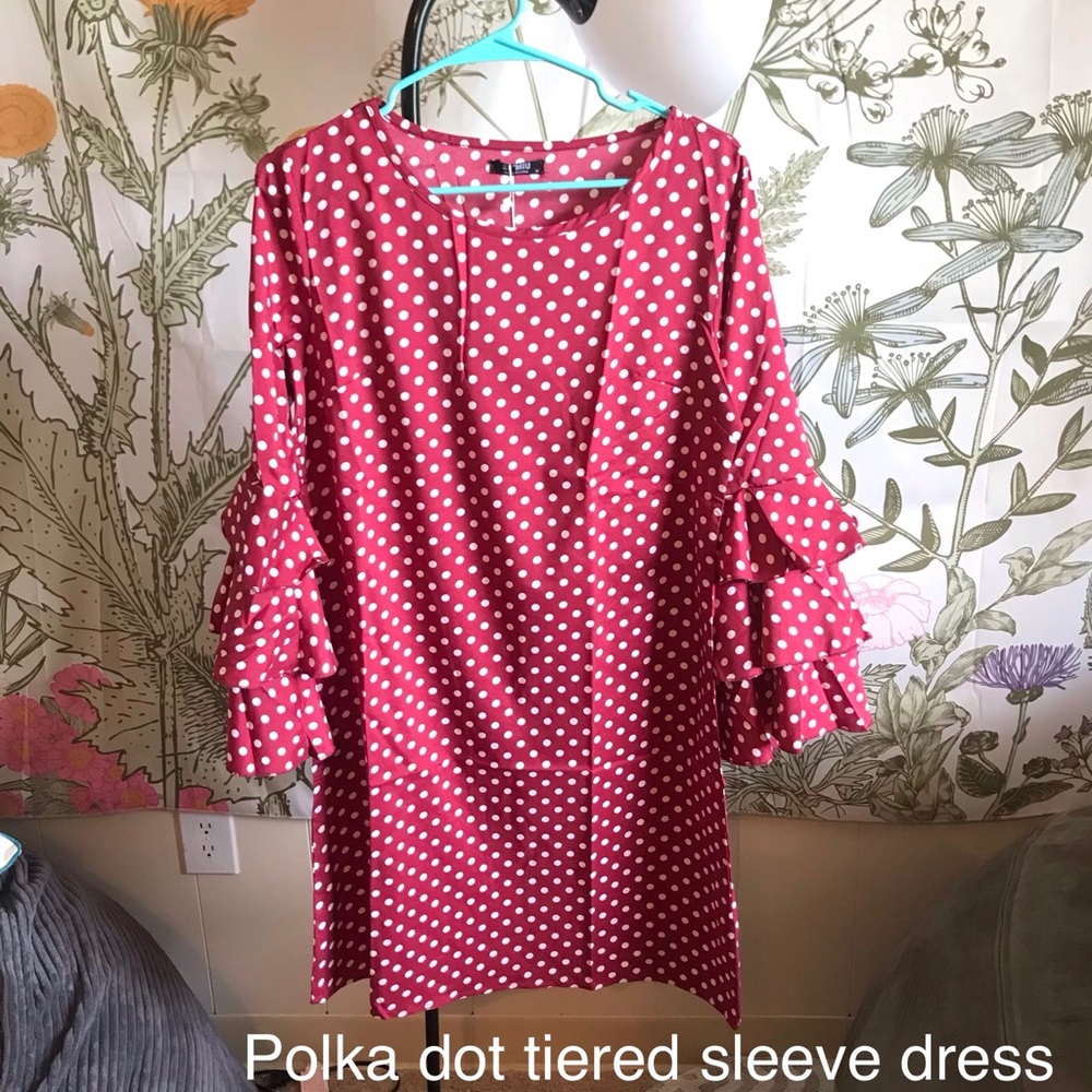 Polka dot tiered sleeve dress